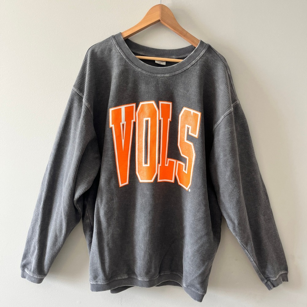 chicka-d Tennessee Vols Corded Crewneck Sweatshirt Gameday Charcoal XL Oversized